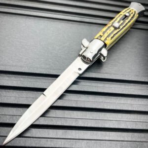 8,75" italiensk stiletto switch blade auto fickkniv-Gult handtag med vitt blad