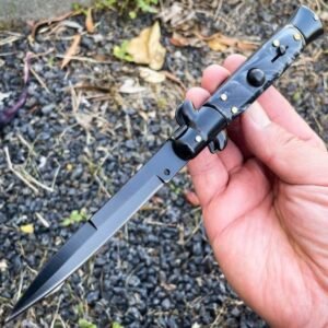 Navaja de bolsillo italiana negra con interruptor Stiletto de 8,75 Black Pearl