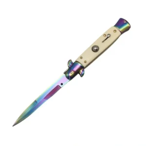 Cuchillo italiano Stiletto de 8,75 pulgadas - Cuchillo giratorio con mango óseo
