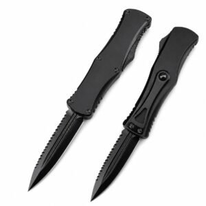 Cuchillo OTF con hoja de dientes completamente negra Hera Goddess de Micro-Tech