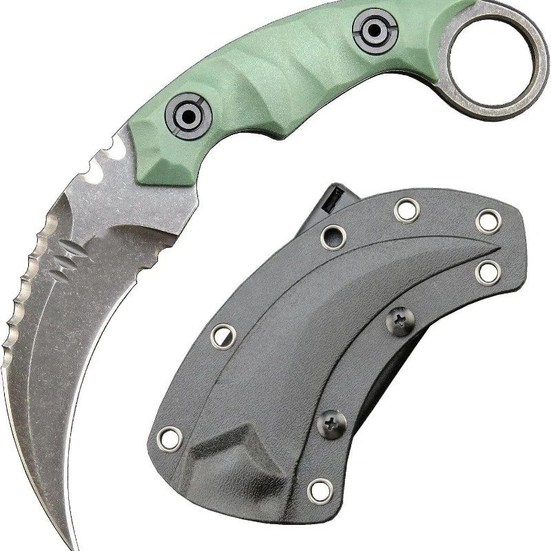 18638-main-white-clean.jpg Karambit cuchillo D2 acero + Nylon fibra de vidrio mango exterior garra cuchillo Con funda de Kydex Edc-Greeng