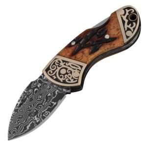 Damasco cuchillo plegable cabeza de cobre tallada mini llavero casa multifuncional