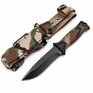 Cuchillo de exterior de hoja fija de camuflaje con funda