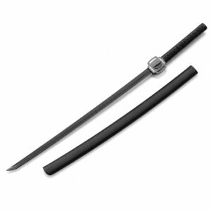 Samurai negro con cubierta de titanio táctico con un cuchillo de cuchilla fija de vaina K