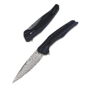 Cero error 0707 Damasco cuchillo de acero nuevo negro y azul al aire libre plegable cuchillo plegable