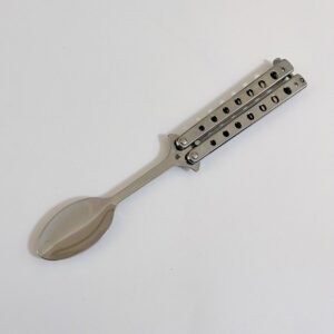 Balisong Botón de entrenamiento de cuchillos de práctica de entrenamiento de cuchillos de lanzamiento de carry Soup Spoon Fork