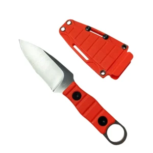 Cuchillo recto al aire libre, alta dureza, afiladura, cuchilla recta táctica pequeña, con mango K funda A-8 Sanding/naranja