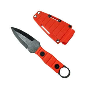 Cuchillo recto al aire libre, alta dureza, afiladura, cuchillo táctico pequeño recto, con mangos K funda A-3 lavado a la piedra/naranja